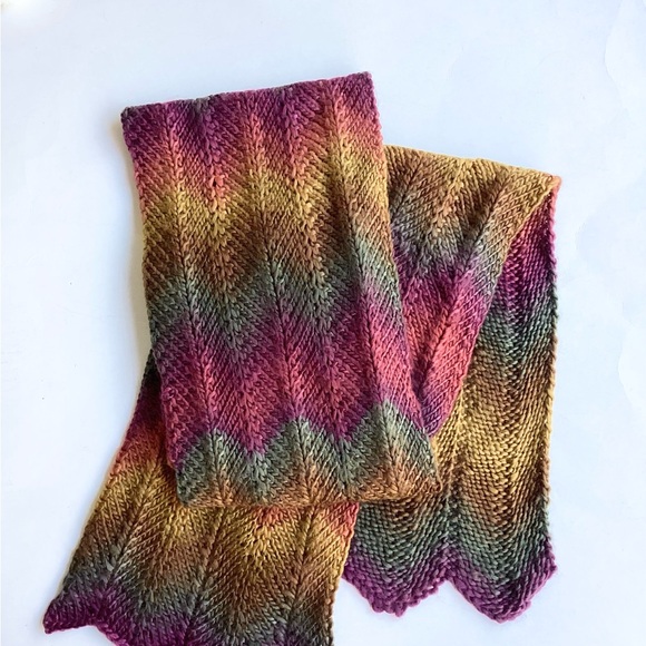 Scarf Hand Crafted Colorful Boho Burgandy Green Gold Brown m - Picture 4 of 11